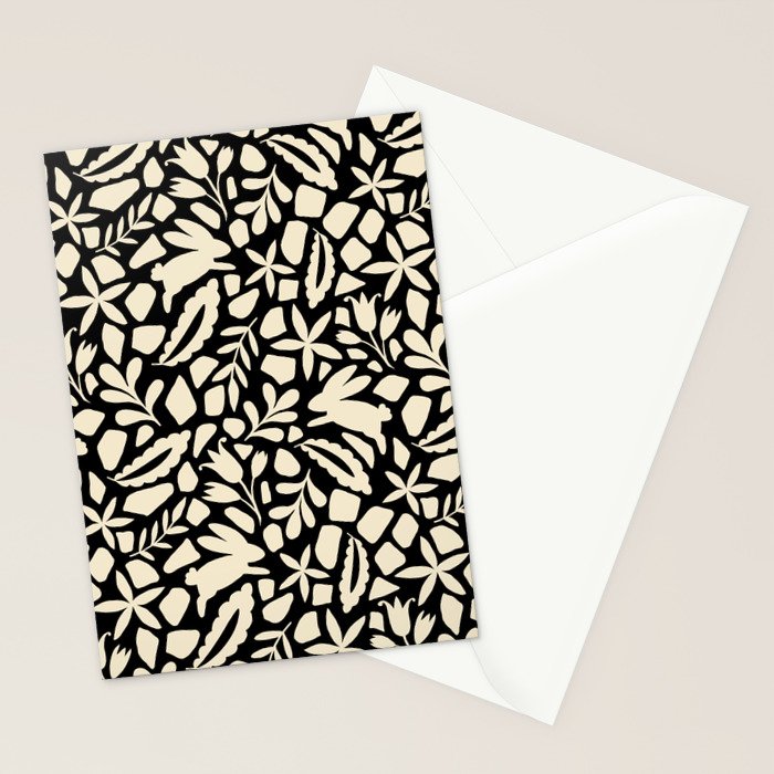 Folk Art Bunnies - black and cream Stationery Card Gallery Image 2