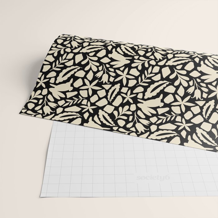 Folk Art Bunnies - black and cream Wrapping Paper Gallery Image 2