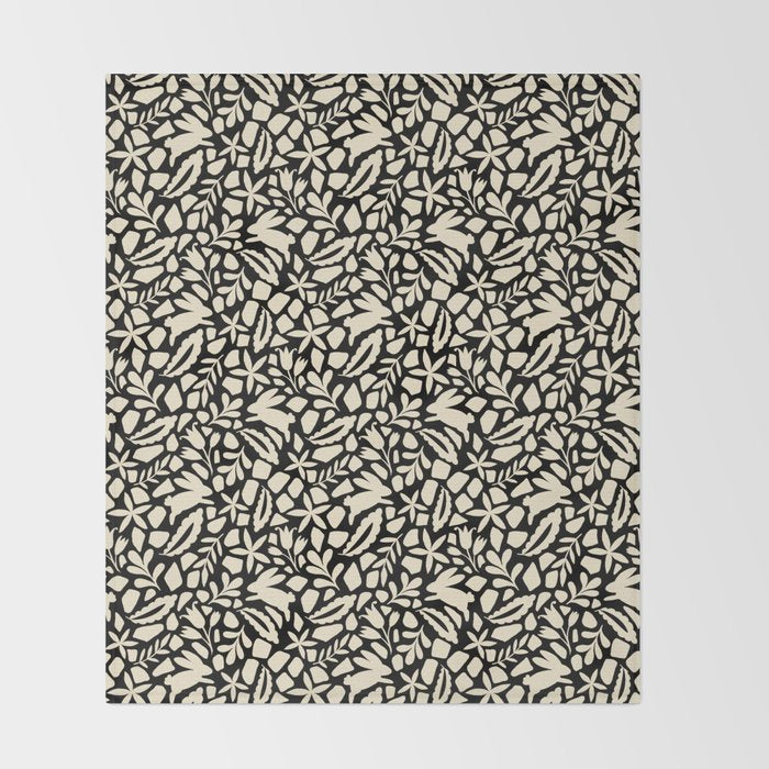 Folk Art Bunnies - black and cream Throw Blanket Gallery Image 2