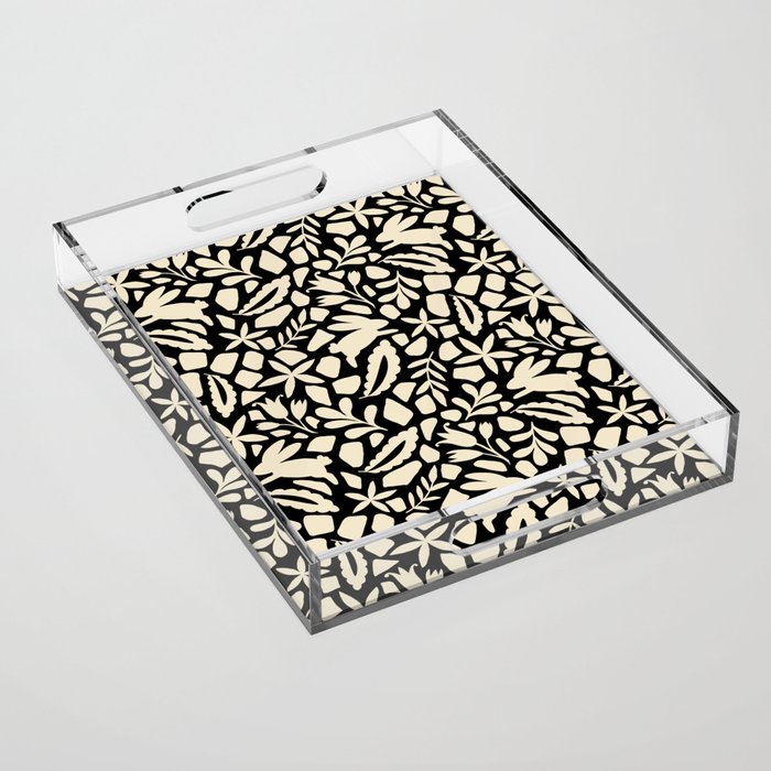 Folk Art Bunnies - black and cream Acrylic Tray Gallery Image 1