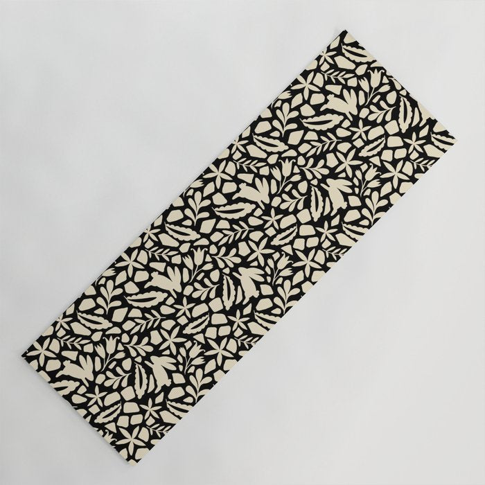 Folk Art Bunnies - black and cream Yoga Mat Gallery Image 1
