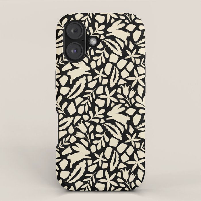 Folk Art Bunnies - black and cream iPhone Case Gallery Image 1
