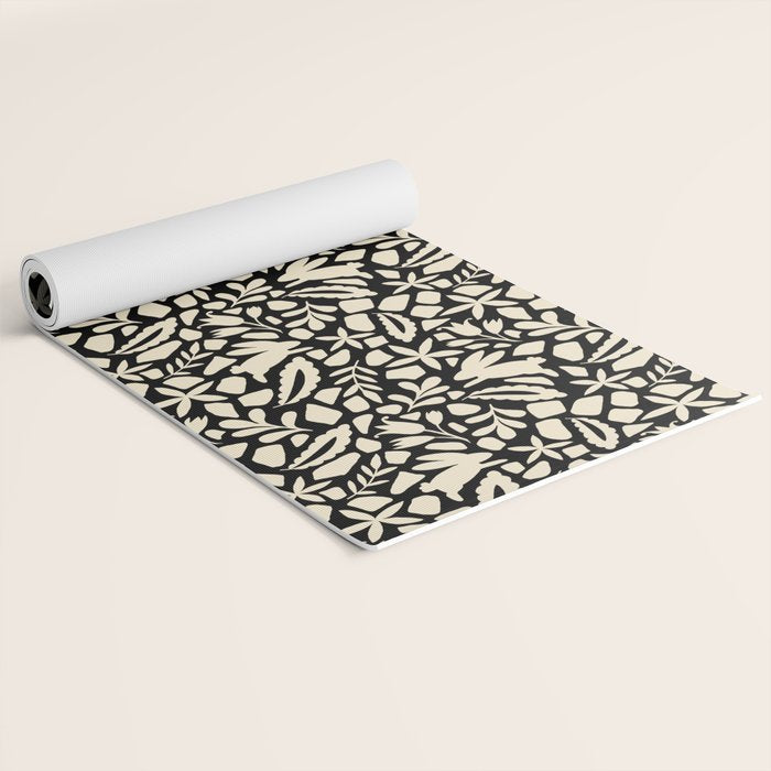 Folk Art Bunnies - black and cream Yoga Mat Gallery Image 2
