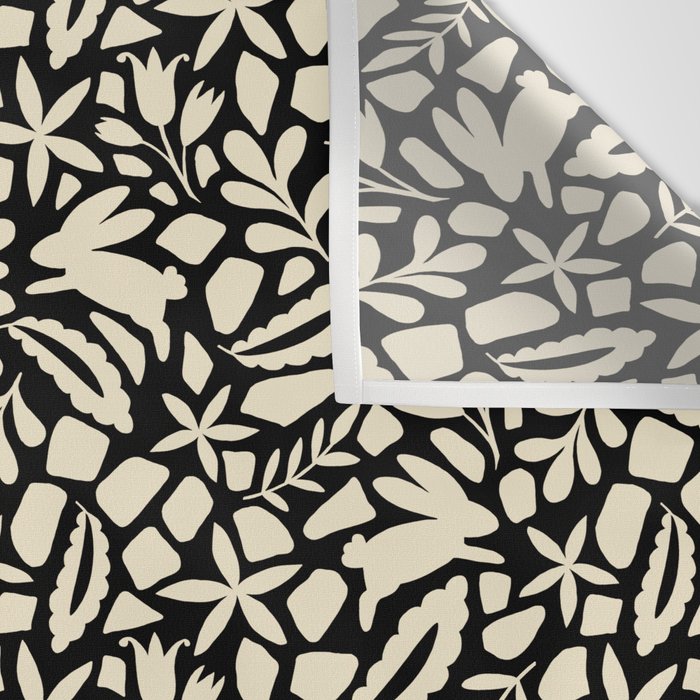 Folk Art Bunnies - black and cream Wall Tapestry Gallery Image 3