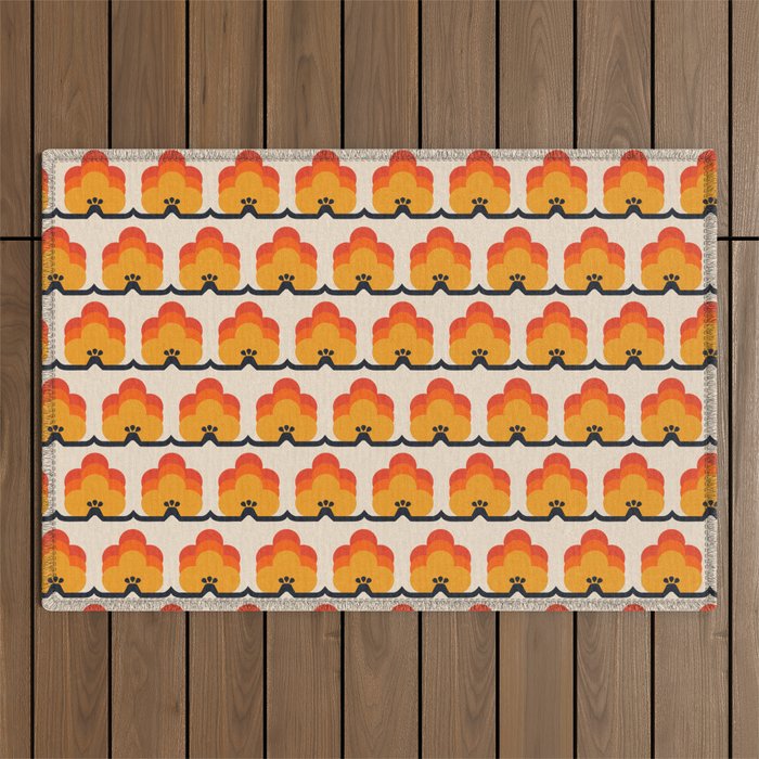 Retro Cloud Stripe 70s Floral Pattern Outdoor Rug Gallery Image 1
