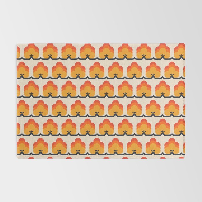 Retro Cloud Stripe 70s Floral Pattern Rug Gallery Image 2