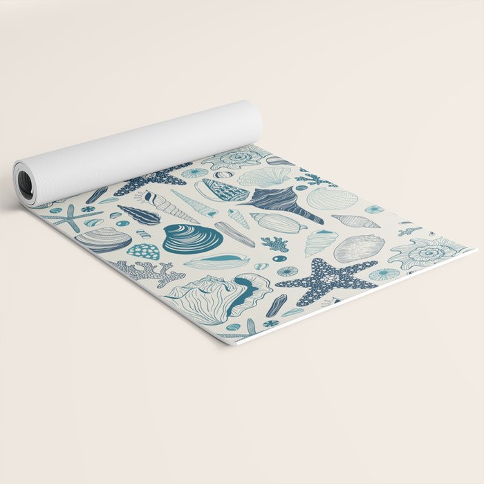 Sea shells on off white Yoga Mat Gallery Image 2