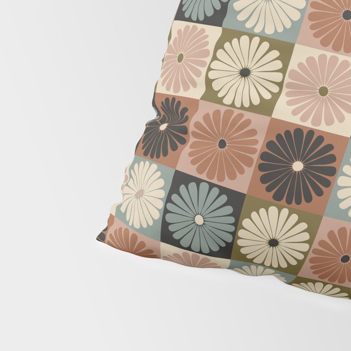 Retro Flowers Check Pattern II Pillow Sham Gallery Image 4