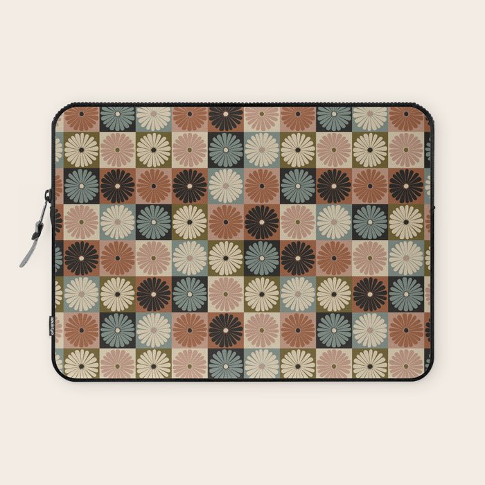 Retro Flowers Check Pattern II Laptop Sleeve Gallery Image 1