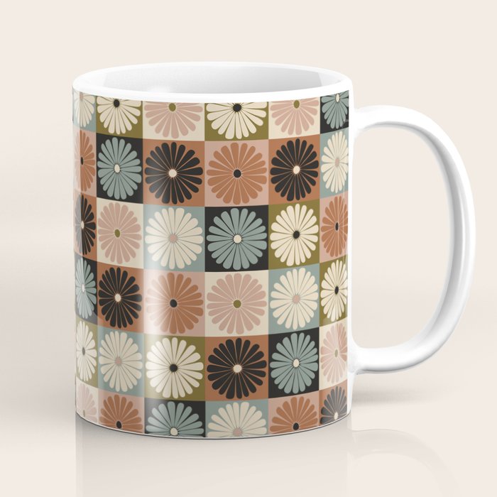 Retro Flowers Check Pattern II Coffee Mug Gallery Image 1