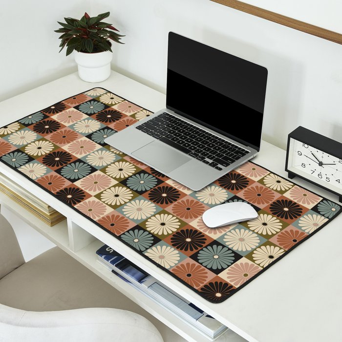 Retro Flowers Check Pattern II Desk Mat Gallery Image 2