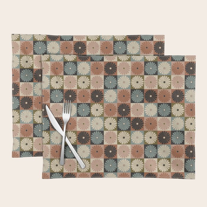 Retro Flowers Check Pattern II Placemat Gallery Image 1