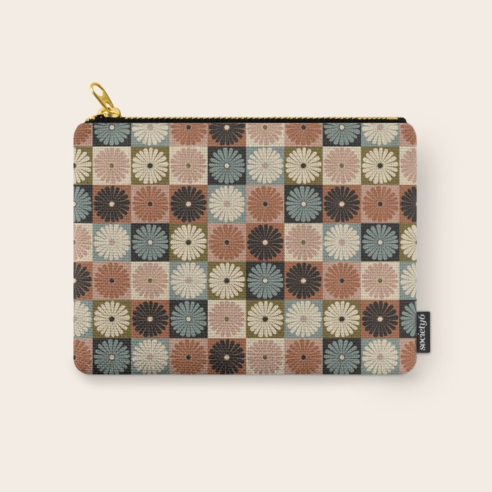 Retro Flowers Check Pattern II Carry All Pouch Gallery Image 1