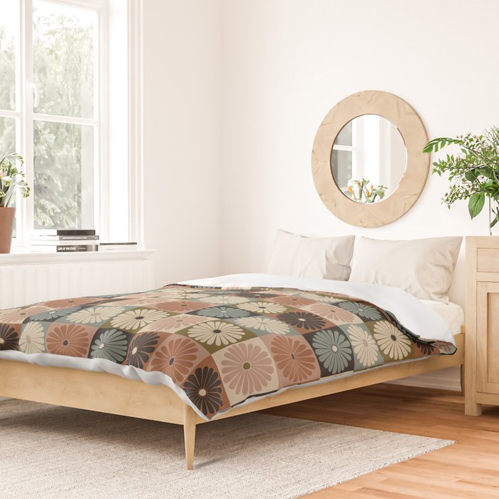 Retro Flowers Check Pattern II Duvet Cover Gallery Image 2