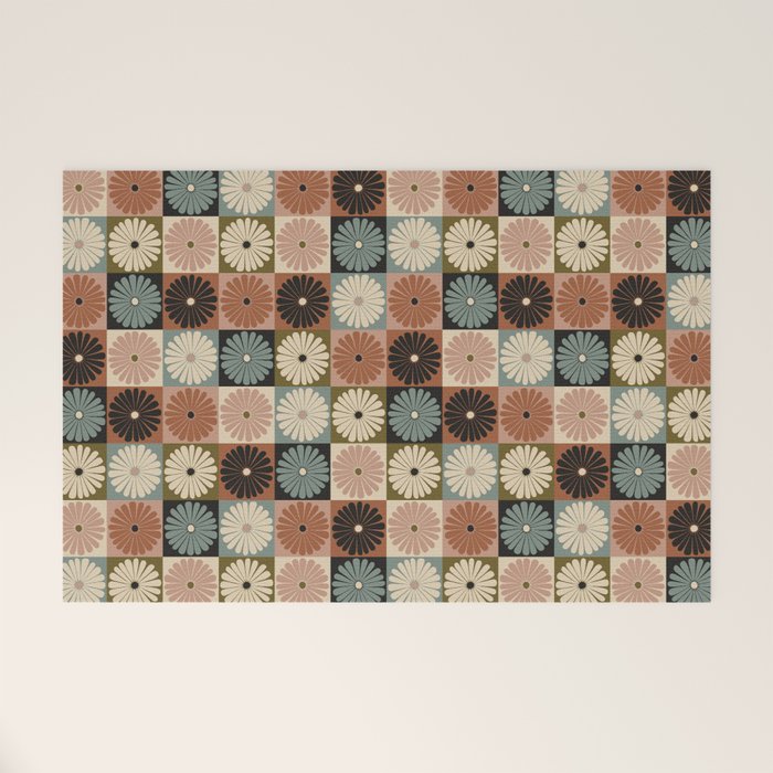 Retro Flowers Check Pattern II Welcome Mat Gallery Image 1