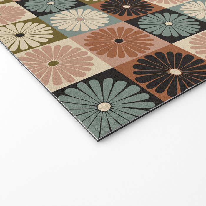 Retro Flowers Check Pattern II Welcome Mat Gallery Image 2