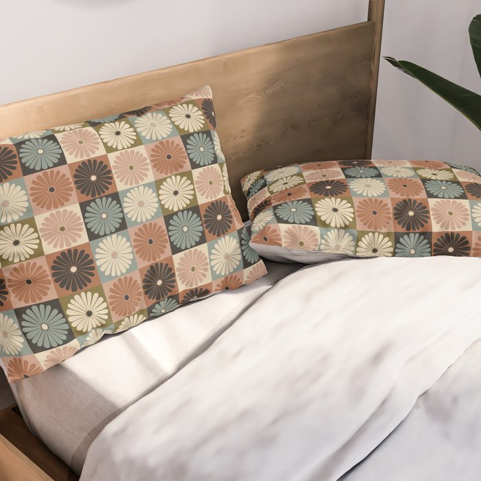 Retro Flowers Check Pattern II Pillow Sham Gallery Image 2