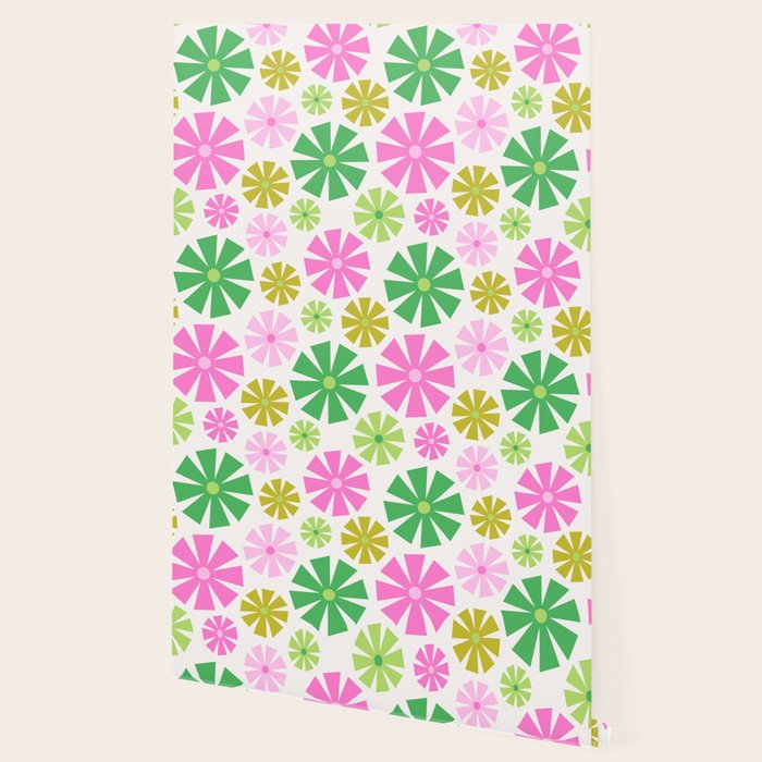 Retro Pinwheel Snowflakes - Green & Pink Wallpaper Gallery Image 2