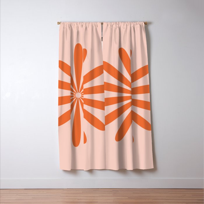 Big Daisy Retro Minimalism in Pale Blush Pink and Orange Window Curtain Gallery Image 3