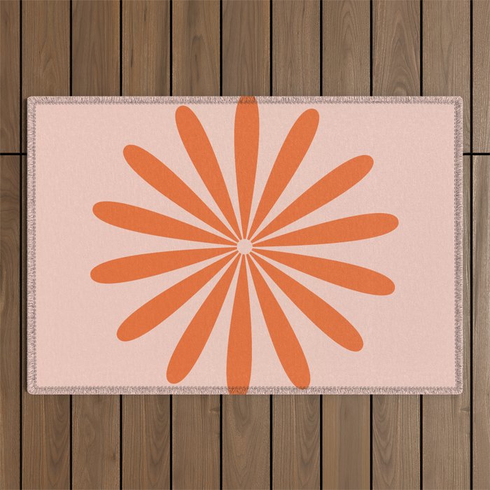 Big Daisy Retro Minimalism in Pale Blush Pink and Orange Outdoor Rug Gallery Image 1