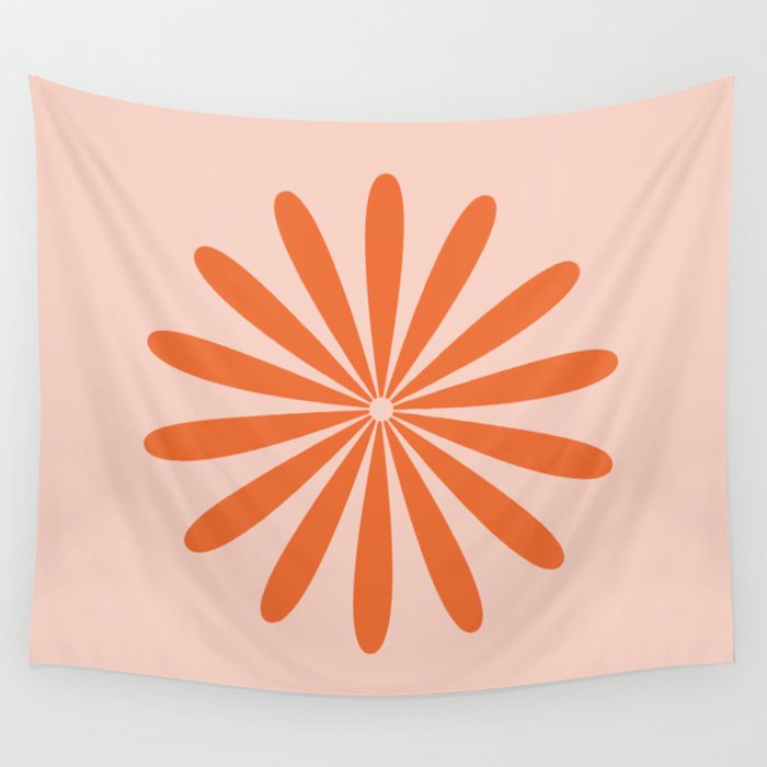 Big Daisy Retro Minimalism in Pale Blush Pink and Orange Wall Tapestry Gallery Image 1