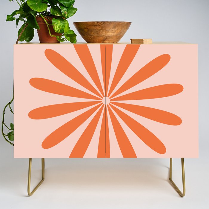 Big Daisy Retro Minimalism in Pale Blush Pink and Orange Credenza Gallery Image 1