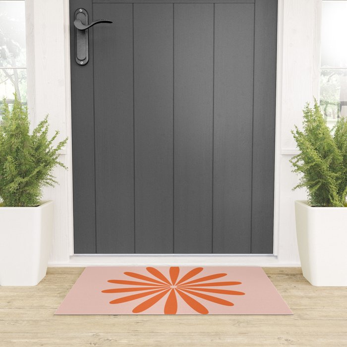 Big Daisy Retro Minimalism in Pale Blush Pink and Orange Welcome Mat Gallery Image 3
