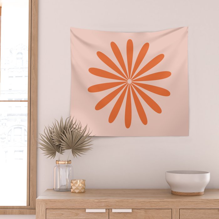 Big Daisy Retro Minimalism in Pale Blush Pink and Orange Wall Tapestry Gallery Image 2