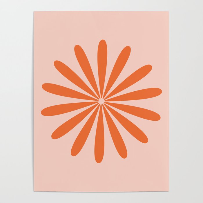 Big Daisy Retro Minimalism in Pale Blush Pink and Orange Poster Gallery Image 1