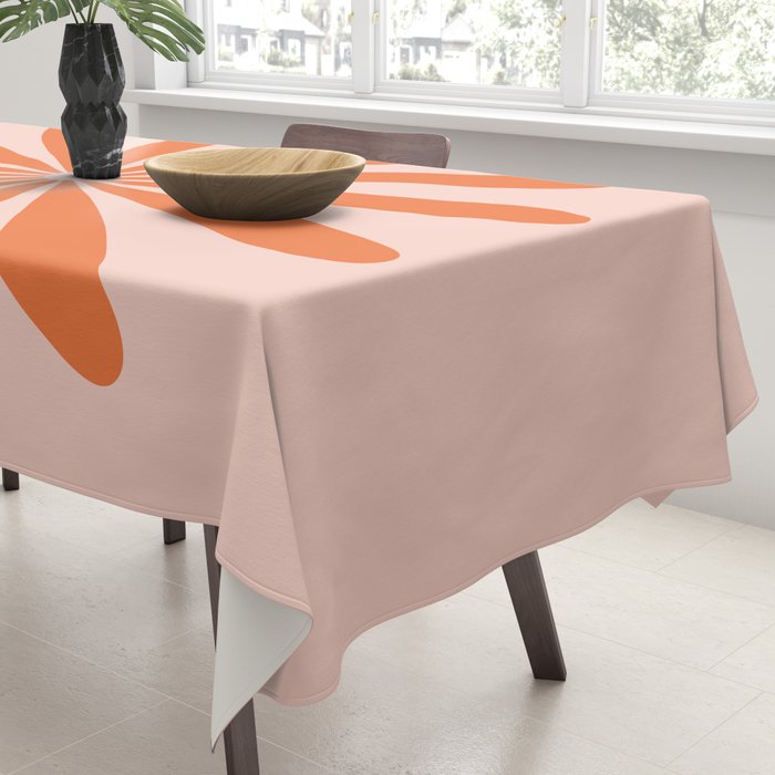 Big Daisy Retro Minimalism in Pale Blush Pink and Orange Tablecloth Gallery Image 3