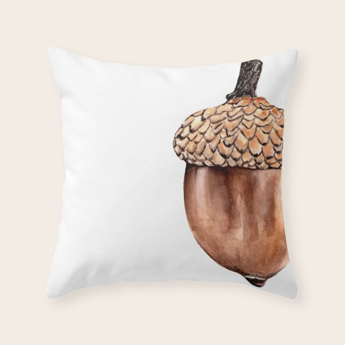 Fall Harvest. Acorn. Watercolor painting. Throw Pillow Gallery Image 6