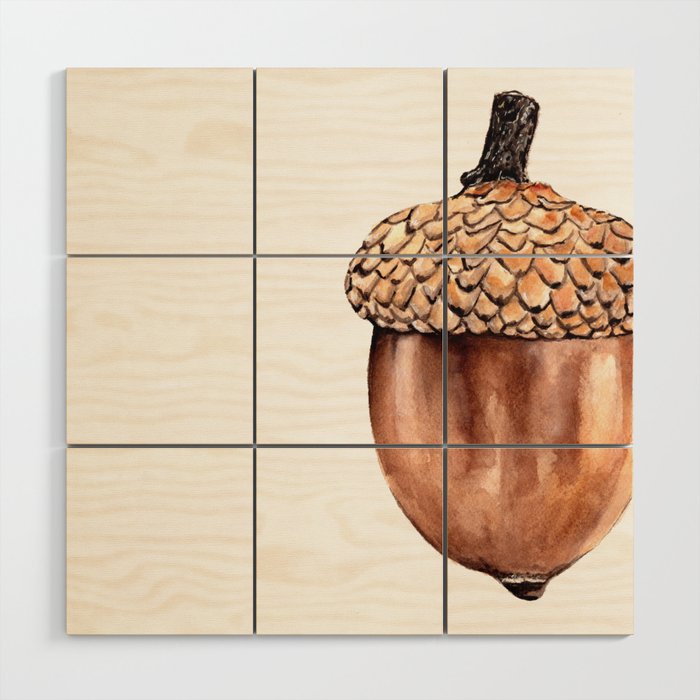 Fall Harvest. Acorn. Watercolor painting. Wood Wall Art Gallery Image 1