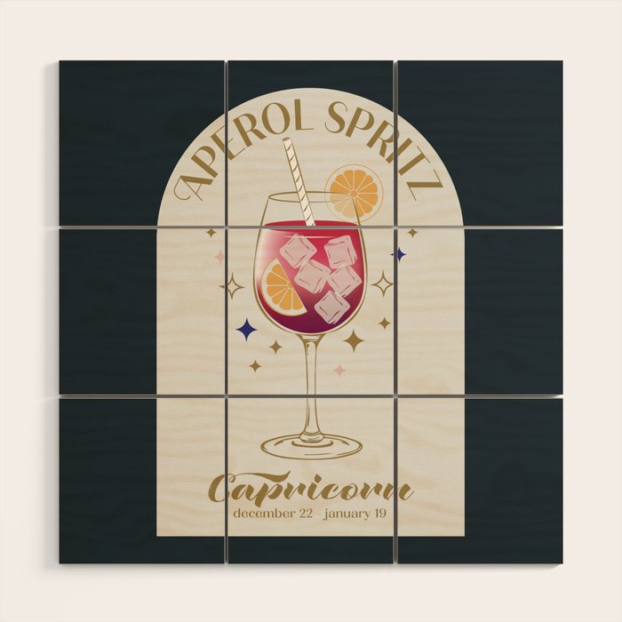  Aperol Spritz Cocktail Zodiac Sign Wood Wall Art Gallery Image 1