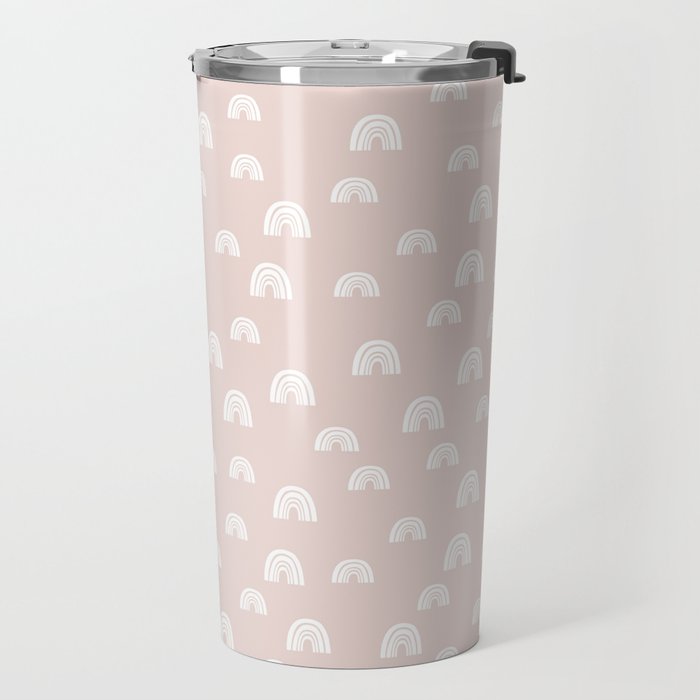 Boho Pink Rainbow - Pink & White Rainbow Pattern - Kids Rainbow Nursery Travel Mug Gallery Image 2