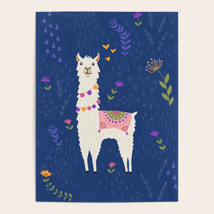 Llama on Blue Poster Gallery Image 1