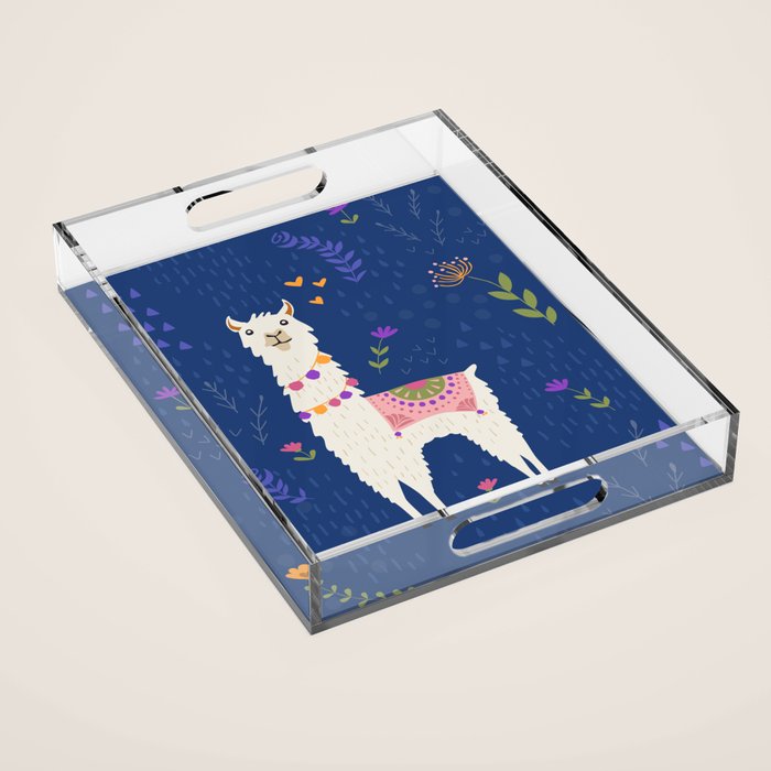 Llama on Blue Acrylic Tray Gallery Image 1