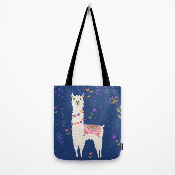 Llama on Blue Tote Bag Gallery Image 2