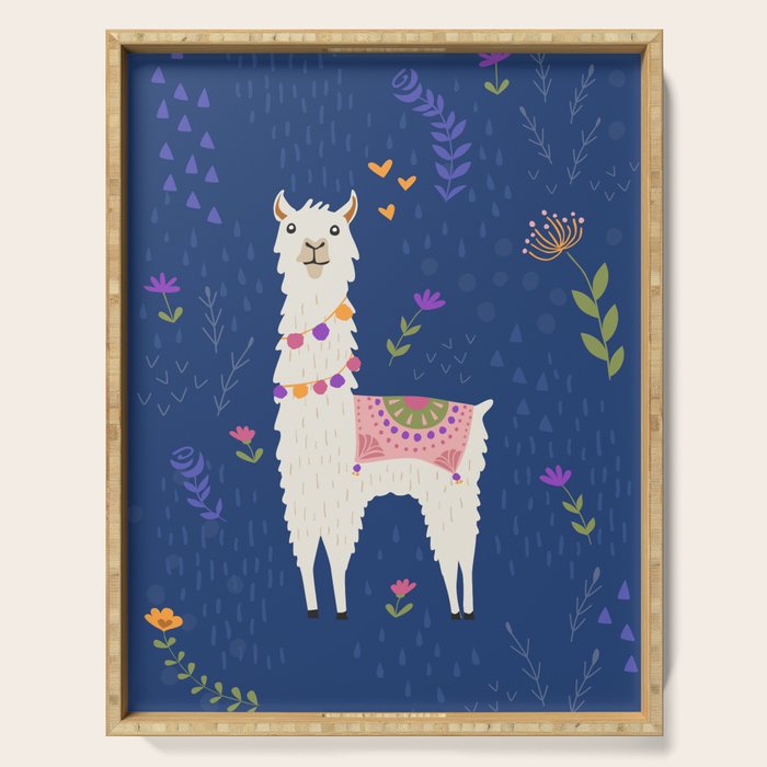 Llama on Blue Serving Tray Gallery Image 1