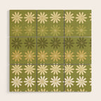 Ombre Abstract Daisies on Olive Green Wood Wall Art Gallery Image 1