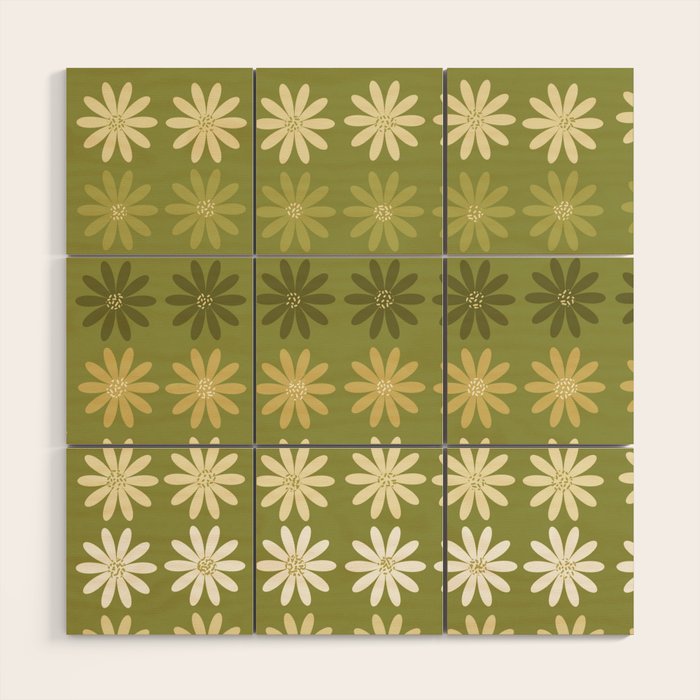 Ombre Abstract Daisies on Olive Green Wood Wall Art Gallery Image 1