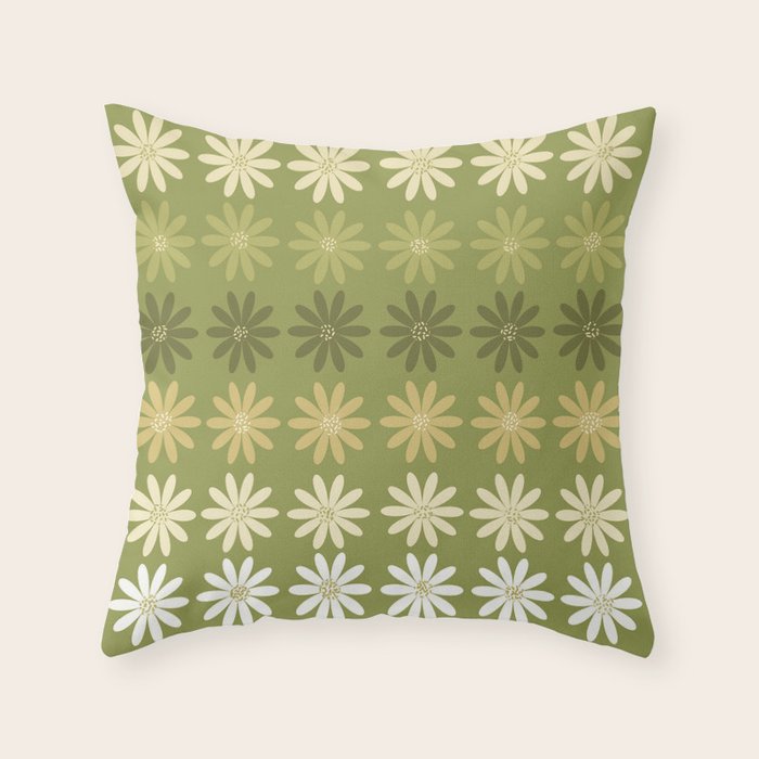 Ombre Abstract Daisies on Olive Green Throw Pillow Gallery Image 6