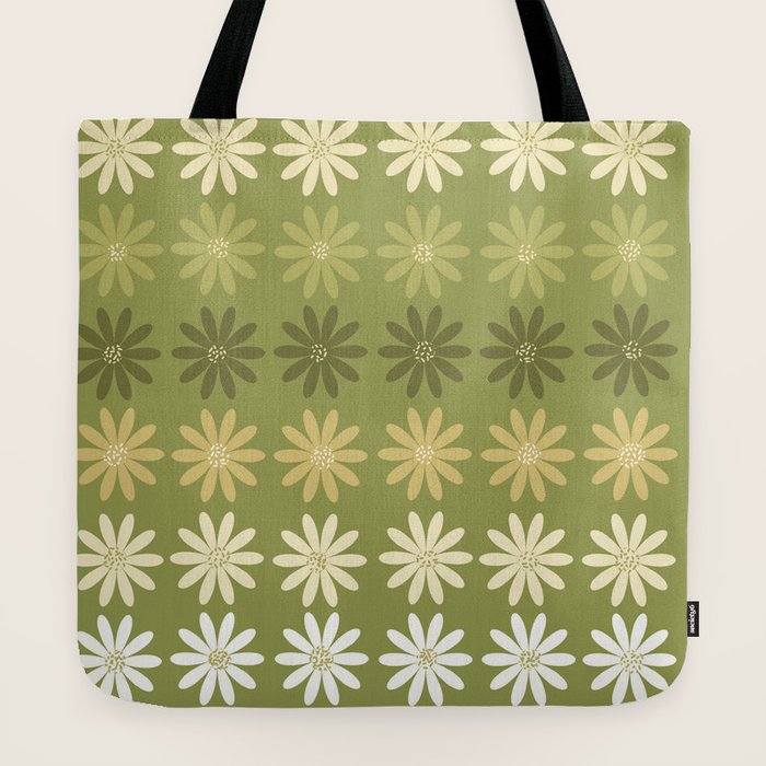 Ombre Abstract Daisies on Olive Green Tote Bag Gallery Image 2