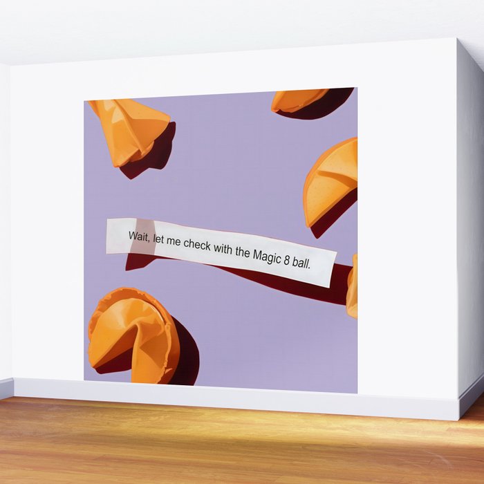 Fortune Cookie & Magic 8 Ball, Funny Cute Typography Illustration, Chinese Food Humor Joke, Fortune-Teller Predict Prophecy Note Violet  Wall Mural Gallery Image 2