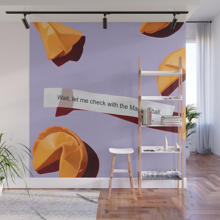 Fortune Cookie & Magic 8 Ball, Funny Cute Typography Illustration, Chinese Food Humor Joke, Fortune-Teller Predict Prophecy Note Violet  Wall Mural Gallery Image 1