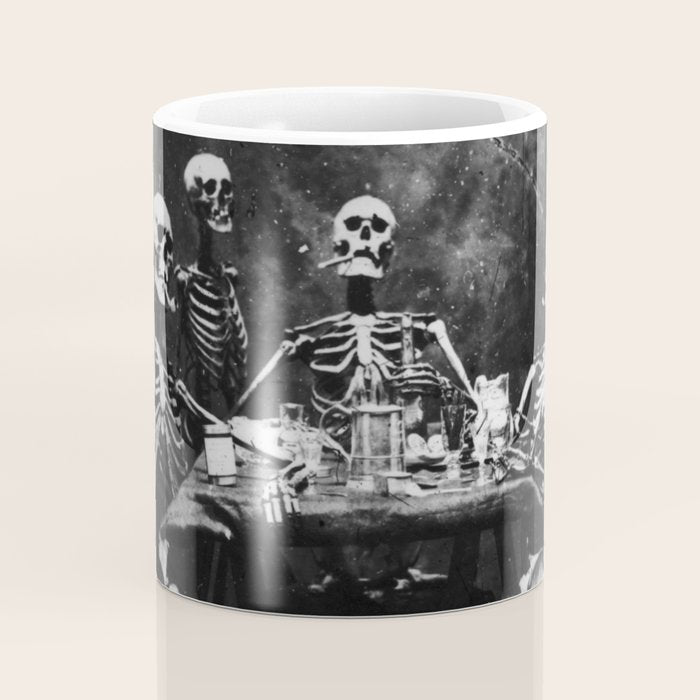 Six Skeletons Smoking vintage black and white photograph / photography poster Coffee Mug Gallery Image 4