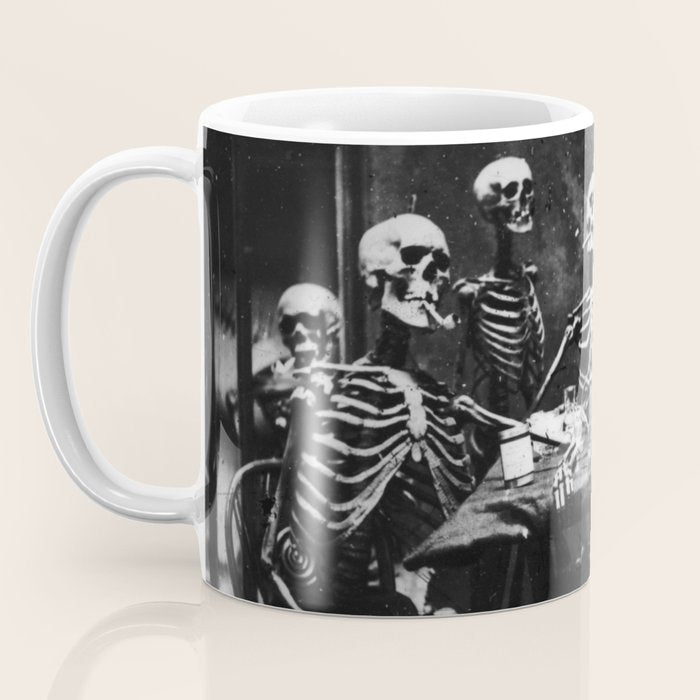 Six Skeletons Smoking vintage black and white photograph / photography poster Coffee Mug Gallery Image 3