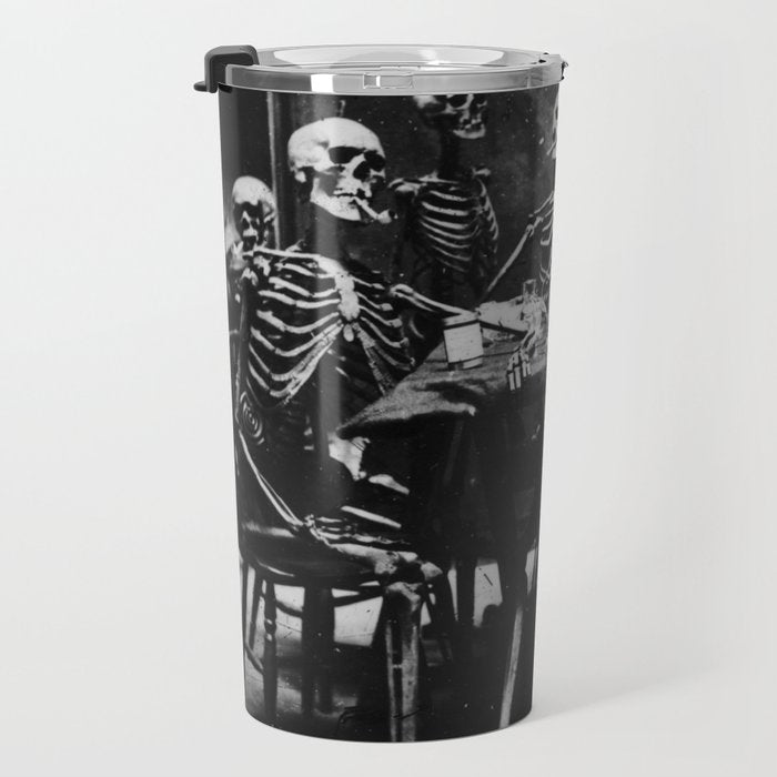Six Skeletons Smoking vintage black and white photograph / photography poster Travel Mug Gallery Image 3
