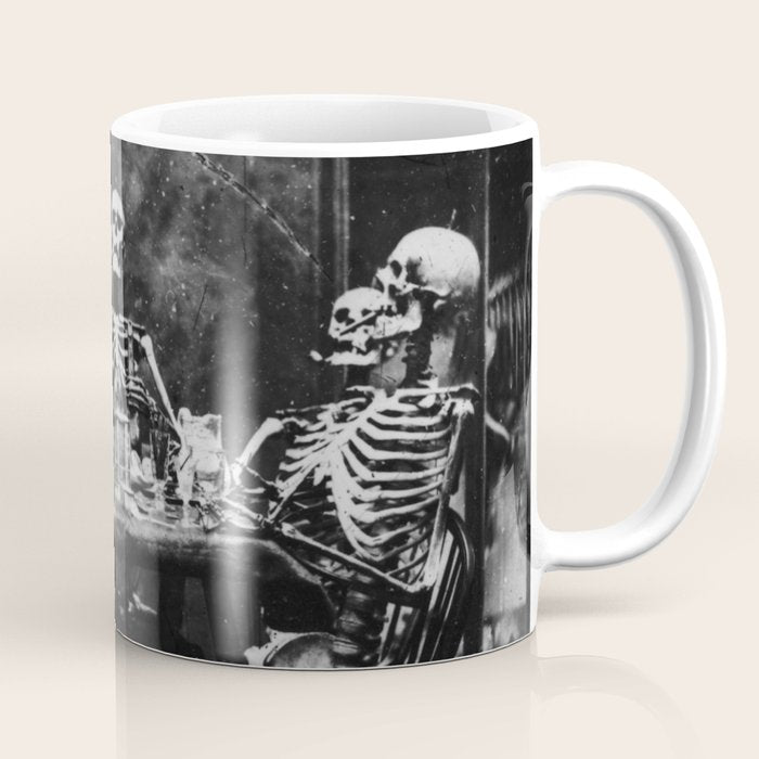 Six Skeletons Smoking vintage black and white photograph / photography poster Coffee Mug Gallery Image 1