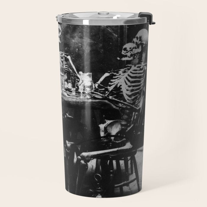 Six Skeletons Smoking vintage black and white photograph / photography poster Travel Mug Gallery Image 2