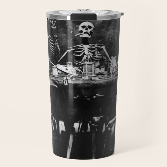 Six Skeletons Smoking vintage black and white photograph / photography poster Travel Mug Gallery Image 1